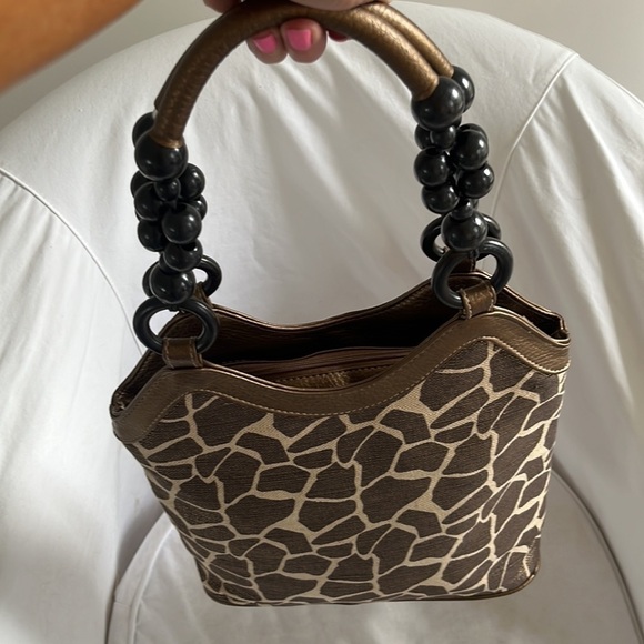 Bueno of California giraffe print wooden beaded handles purse bag satchel - Picture 4 of 7